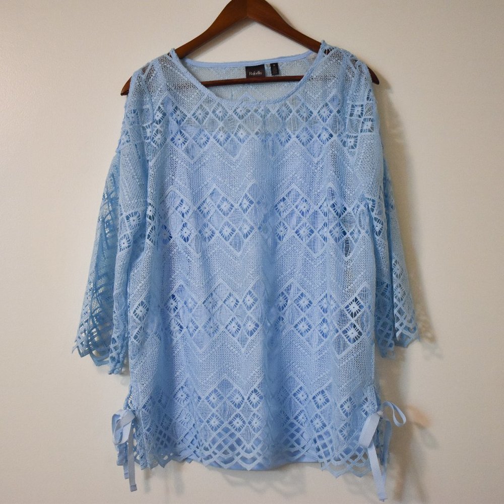 Rafaella light blue lace blouse with lining and ribbons
